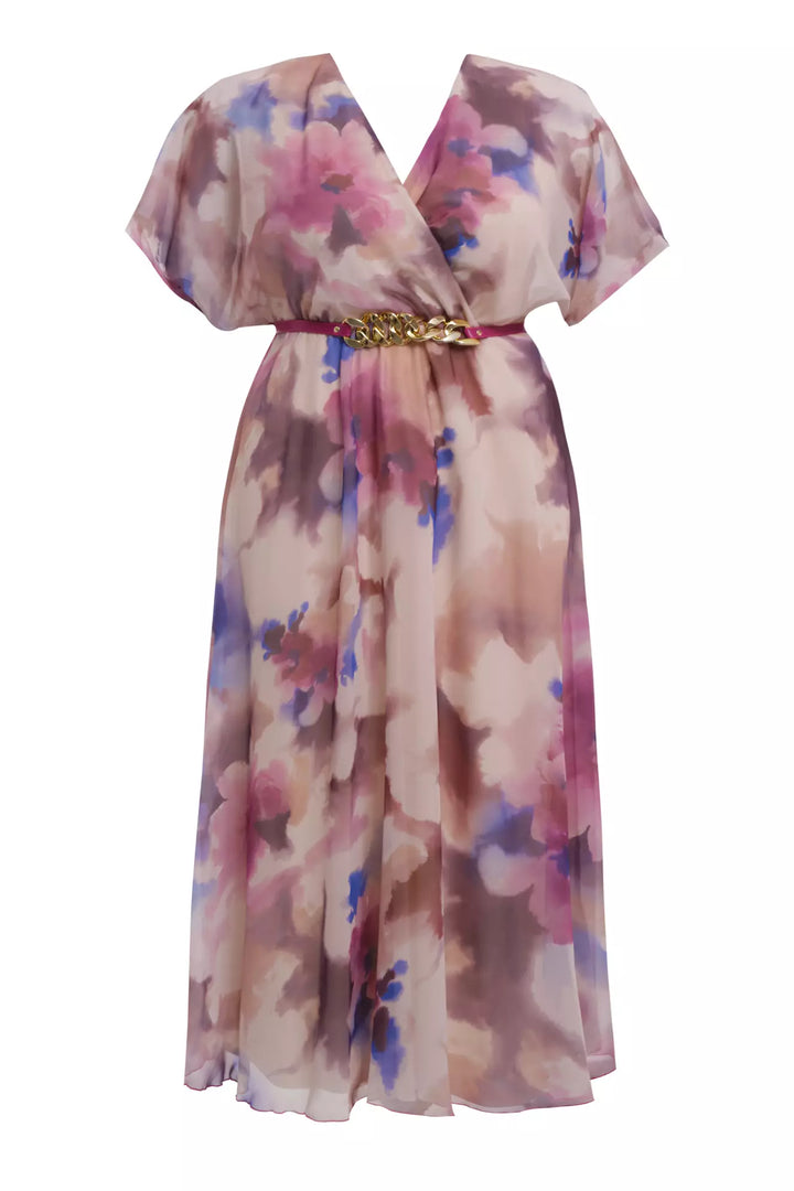 FRV Printed plus size chiffon short sleeve midi dress - Bisceglie