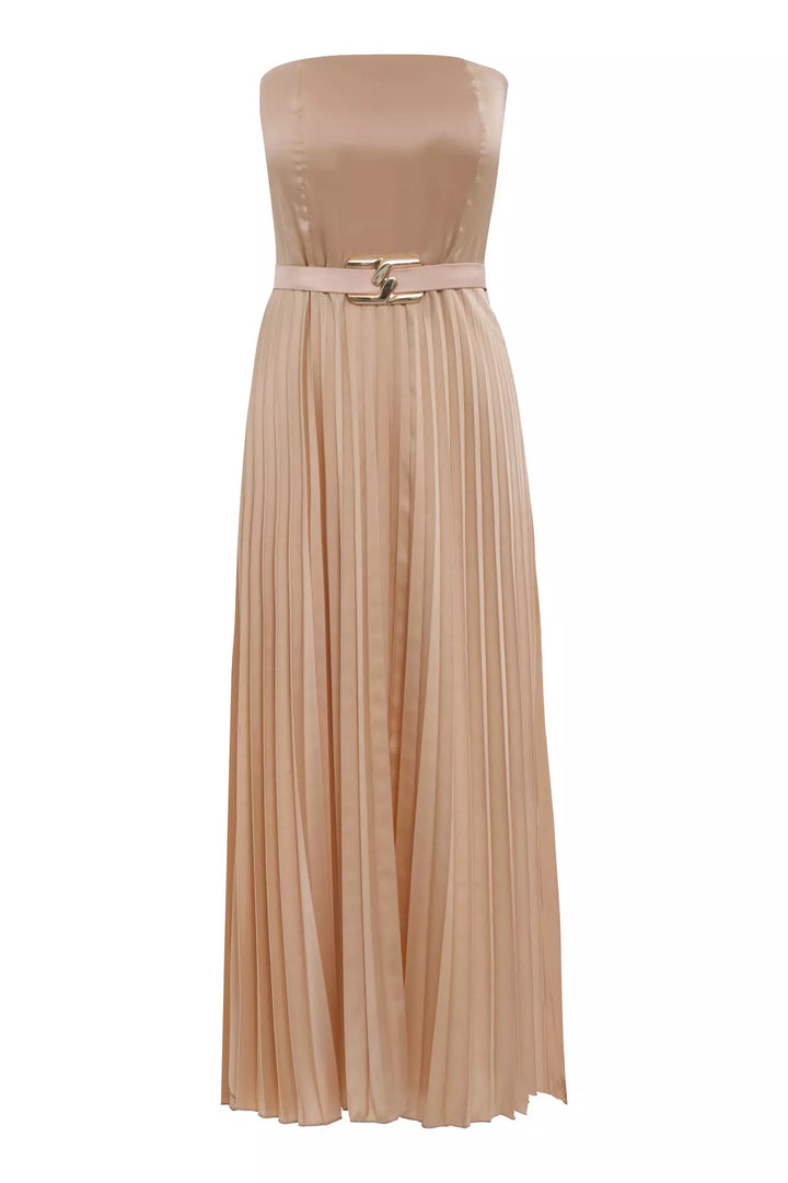 FRV Beige satin strapless midi dress - Tacoma