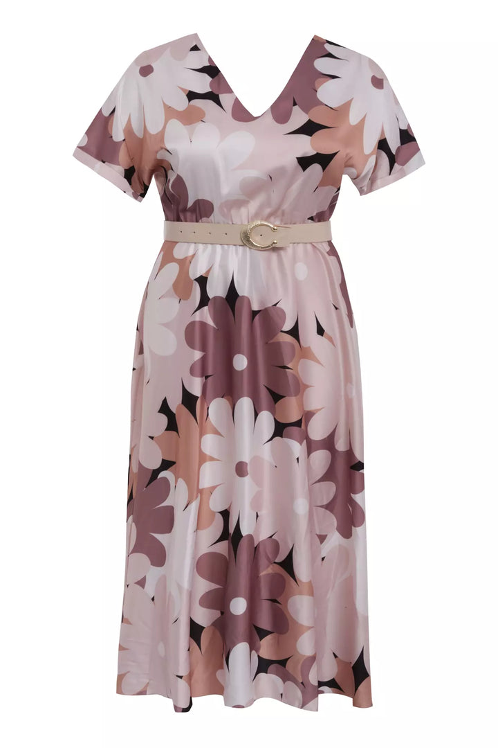 FRV Printed plus size satin short sleeve midi dress - The Hague