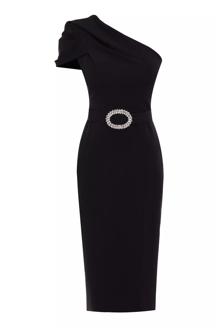 FRV Black crepe single sleeve midi dress - Tecámac