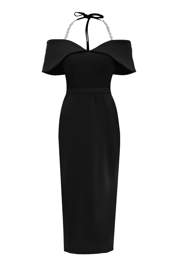 FRV Black crepe sleeveless midi dress - Rockford