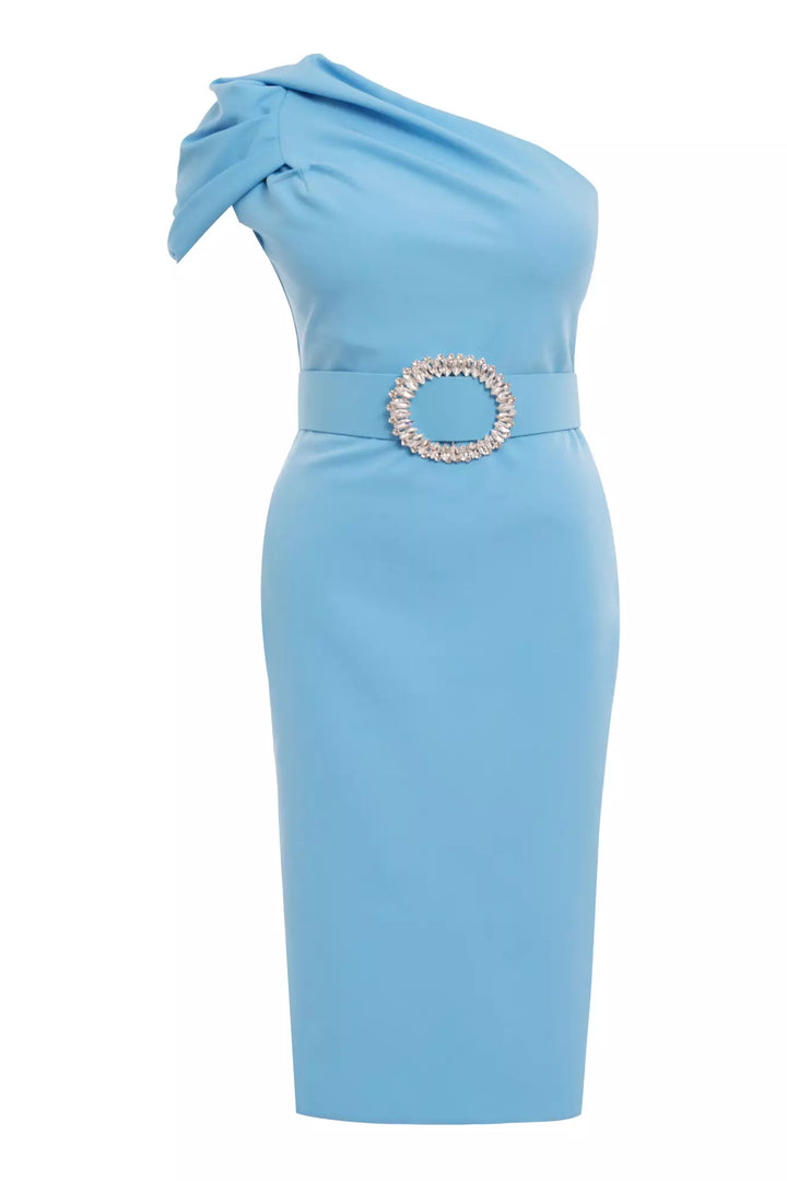 FRV Blue plus size crepe single sleeve midi dress - Bondy