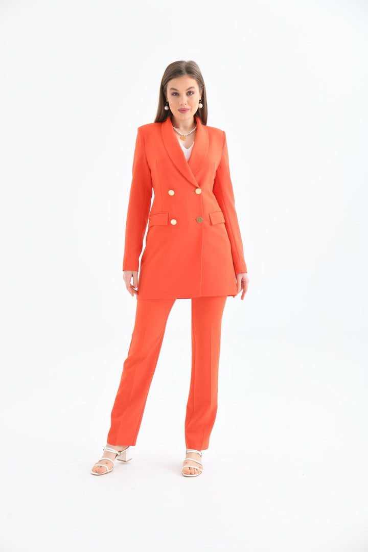 NDL Women 4-Button Shawl Collar Women's Suit Orange - Alvarado