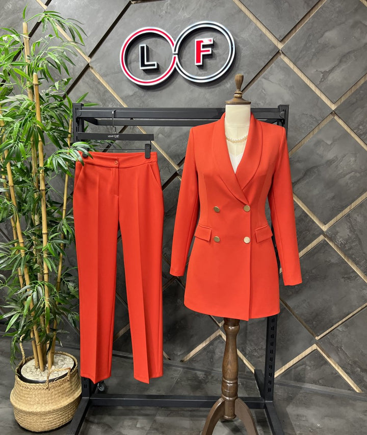 NDL Women 4-Button Shawl Collar Women's Suit Orange - Alvarado