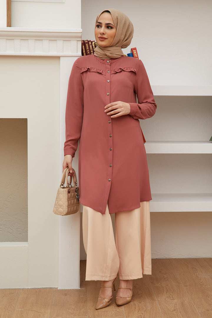 ZRF Women Frilly Shirt Tunic - Rose Pink - Stoke-on-Trent