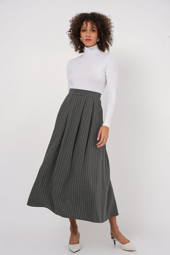 BGD Women Striped Long Skirt - Anthracite - Apaseo el Grande