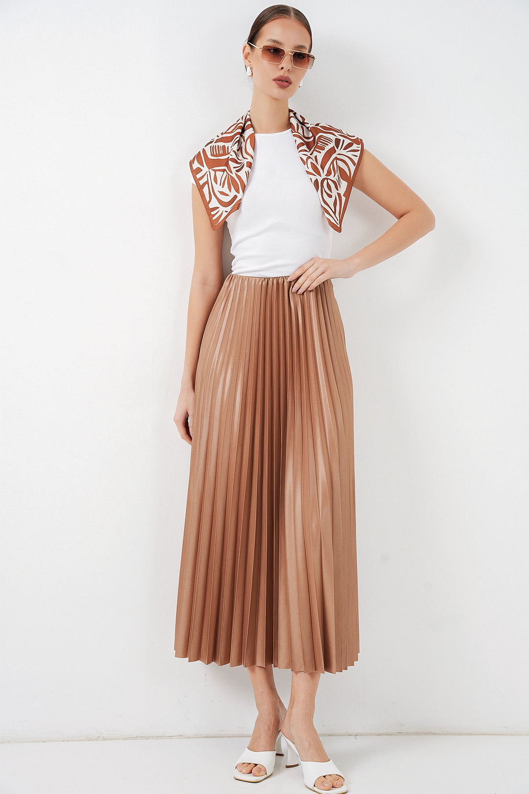 BGD Women Deri Görünümlü Piliseli Etek - Camel - Grosseto