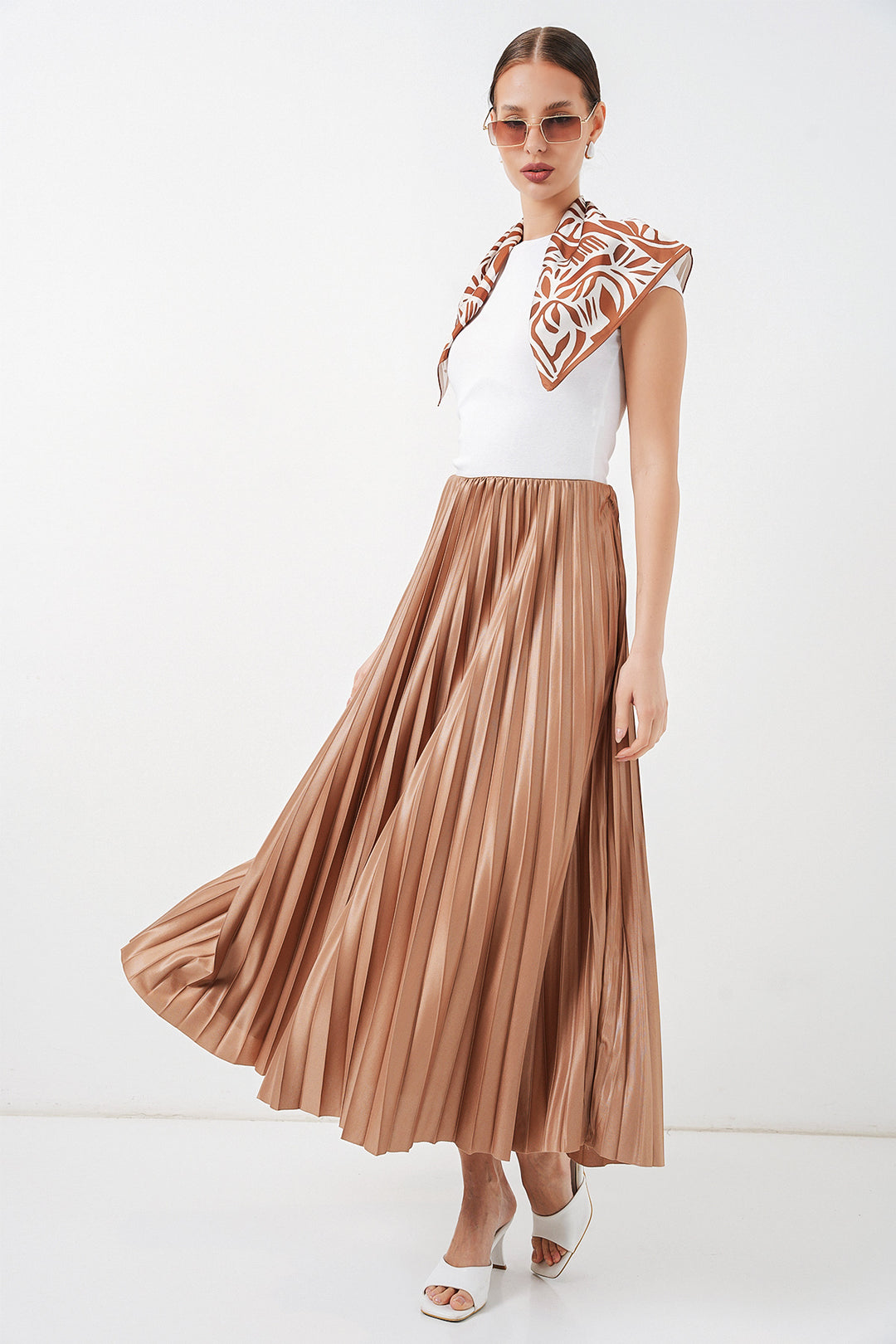 BGD Women Deri Görünümlü Piliseli Etek - Camel - Grosseto