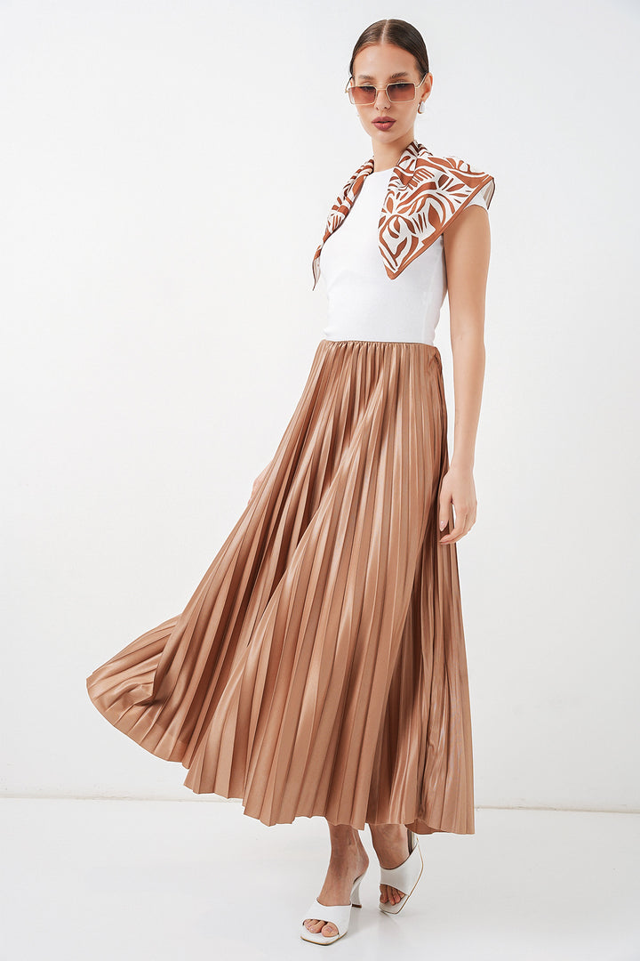 BGD Women Deri Görünümlü Piliseli Etek - Camel - Grosseto