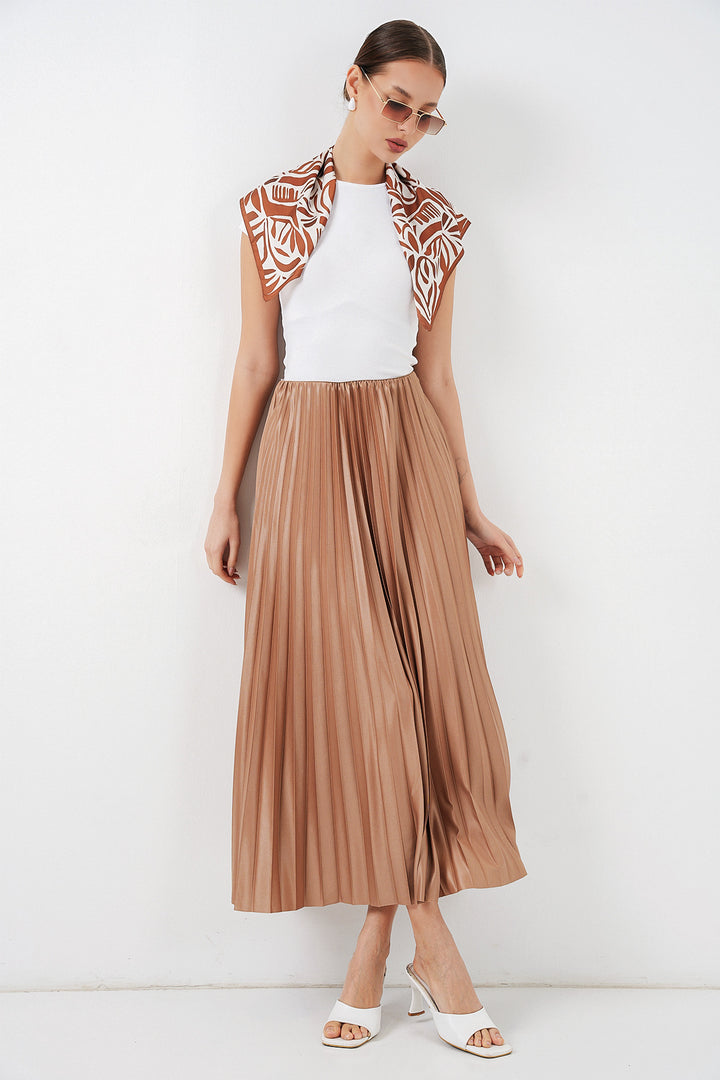 BGD Women Deri Görünümlü Piliseli Etek - Camel - Grosseto