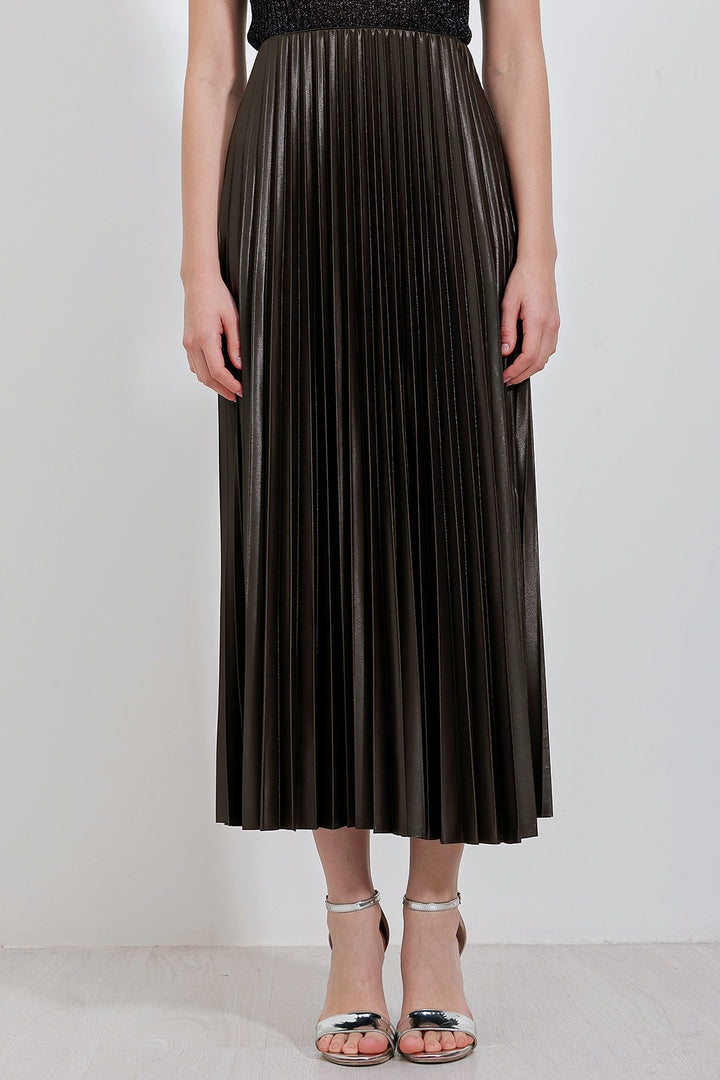 BGD Women Faux Leather Pleated Skirt - Khaki - Whitney