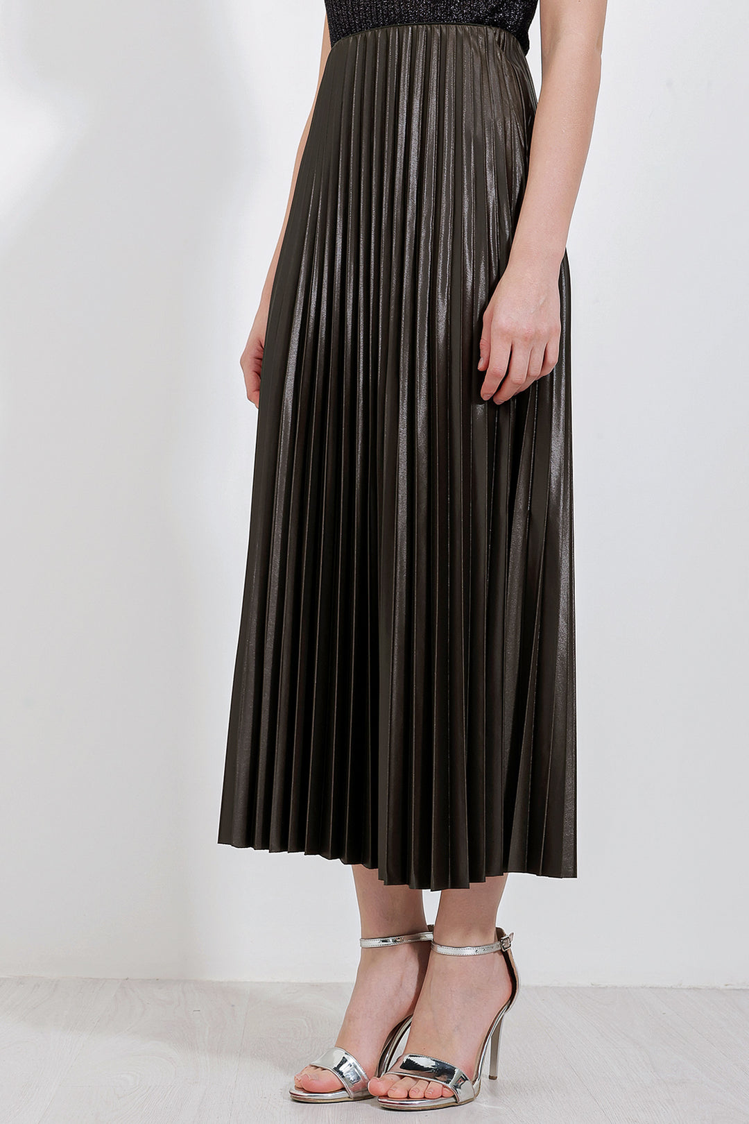 BGD Women Faux Leather Pleated Skirt - Khaki - Whitney