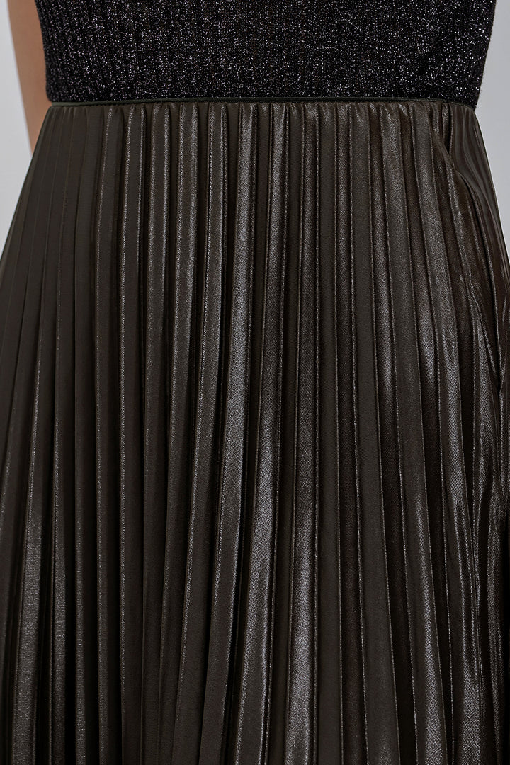 BGD Women Faux Leather Pleated Skirt - Khaki - Whitney
