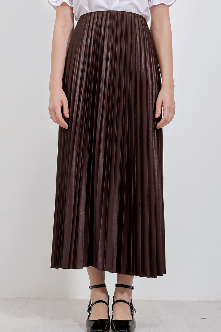 BGD Women Leather-Look Pleated Skirt - Brown - Corsico