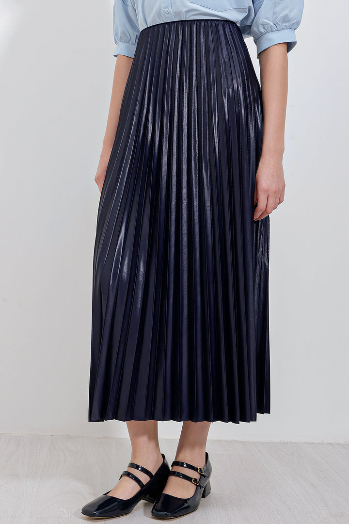 BGD Women Faux Leather Pleated Skirt - Navy - Moers