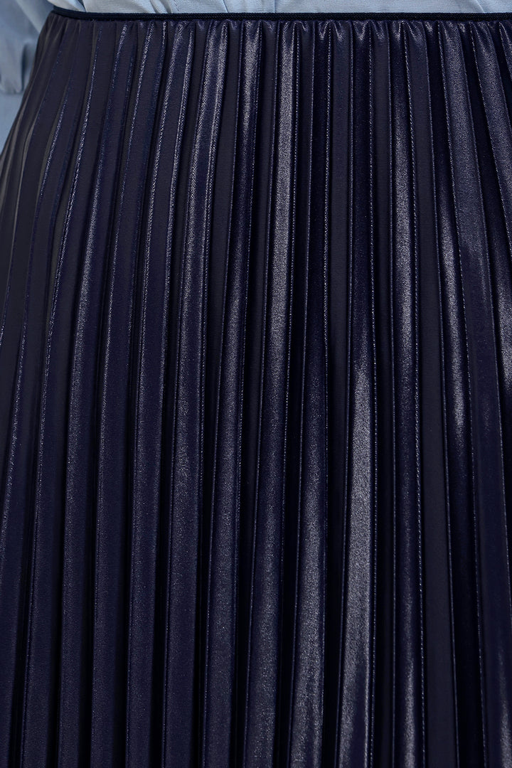 BGD Women Faux Leather Pleated Skirt - Navy - Moers