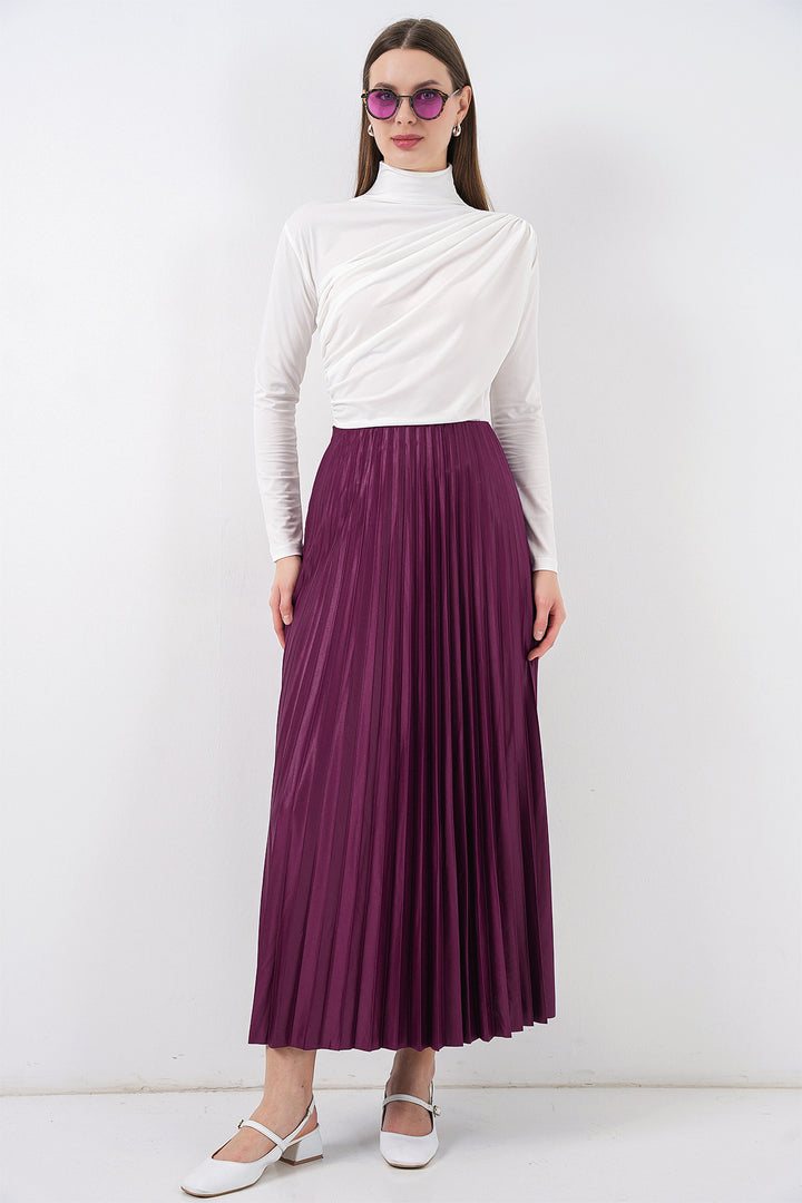 BGD Women Faux Leather Pleated Skirt - Purple - Country Club
