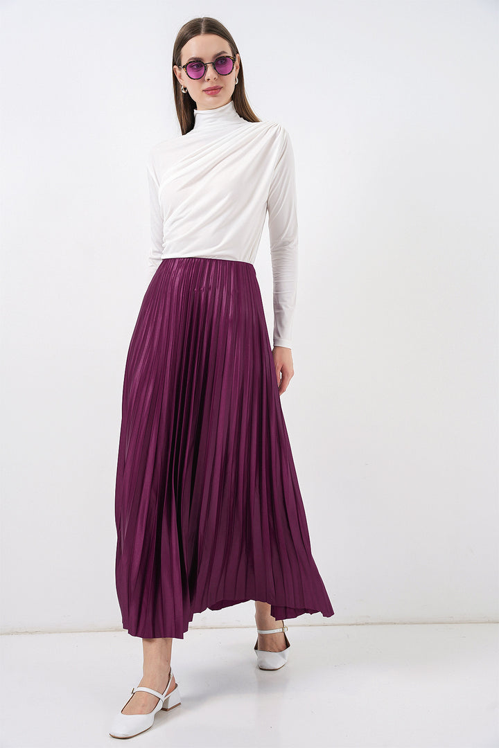 BGD Women Faux Leather Pleated Skirt - Purple - Country Club