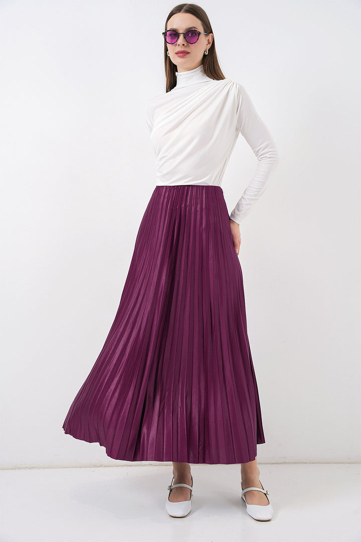 BGD Women Faux Leather Pleated Skirt - Purple - Country Club