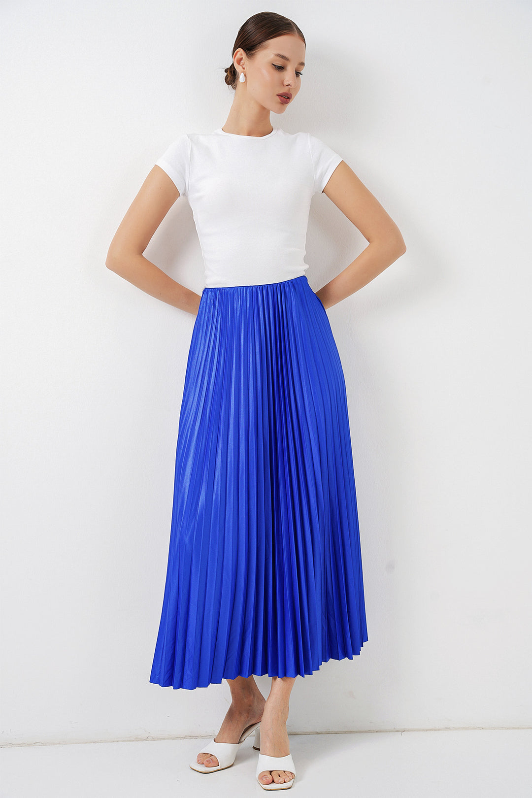 BGD Women Deri Görünümlü Piliseli Etek - Saks - Long Beach