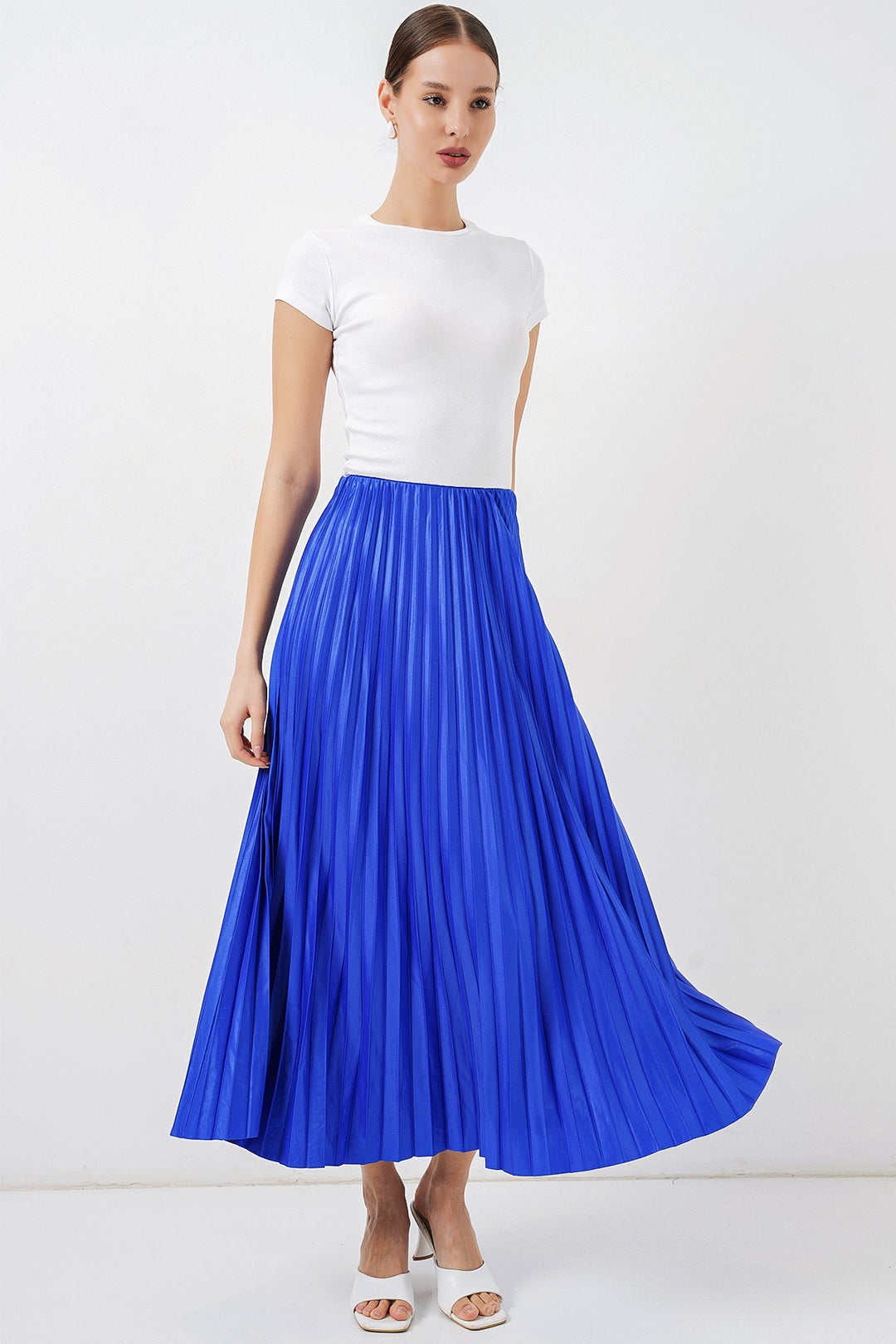 BGD Women Deri Görünümlü Piliseli Etek - Saks - Long Beach