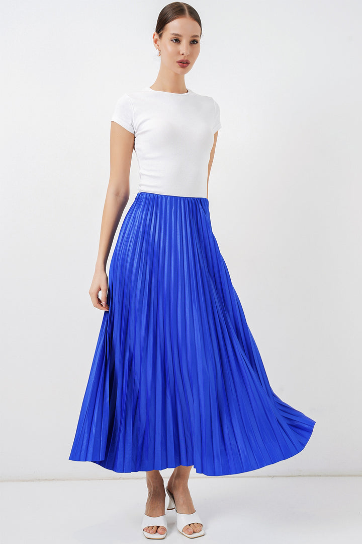 BGD Women Deri Görünümlü Piliseli Etek - Saks - Long Beach