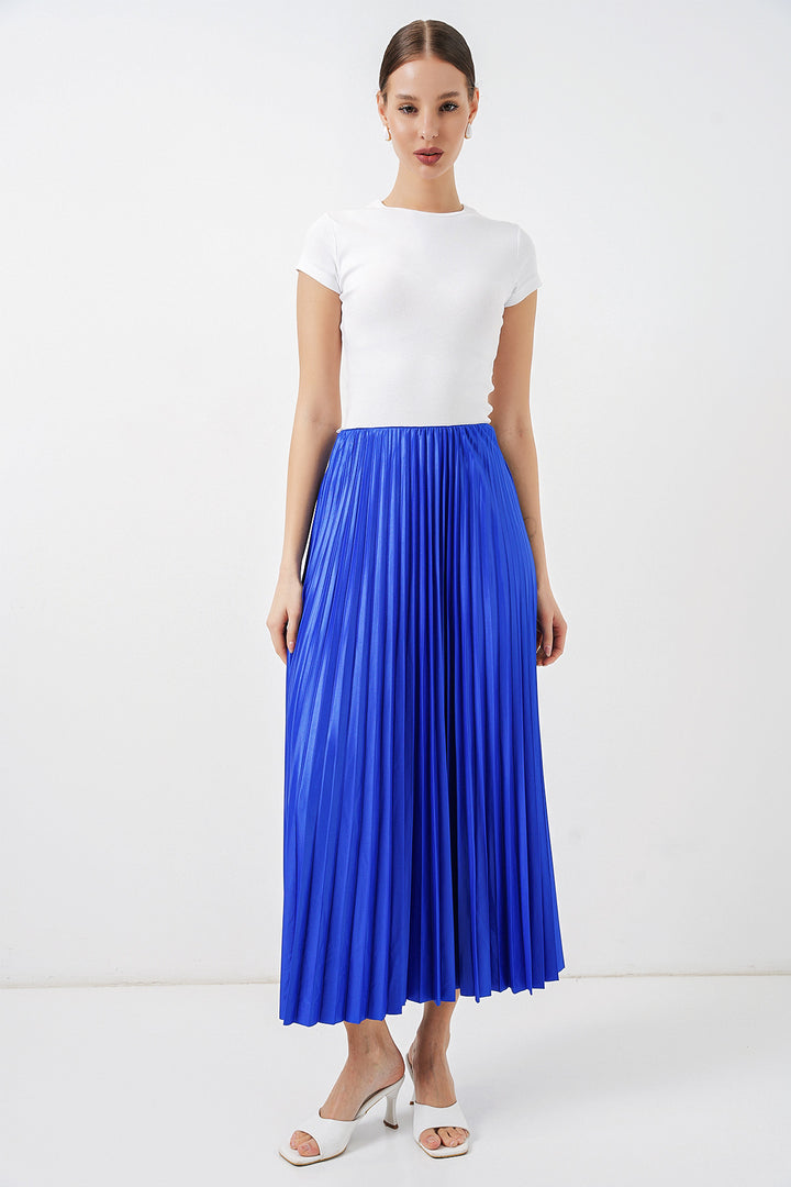 BGD Women Deri Görünümlü Piliseli Etek - Saks - Long Beach