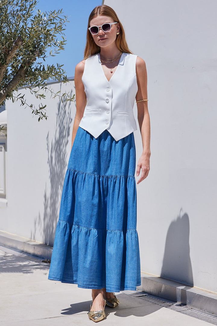BGD Women Flared Long Denim Skirt - Navy - Acireale
