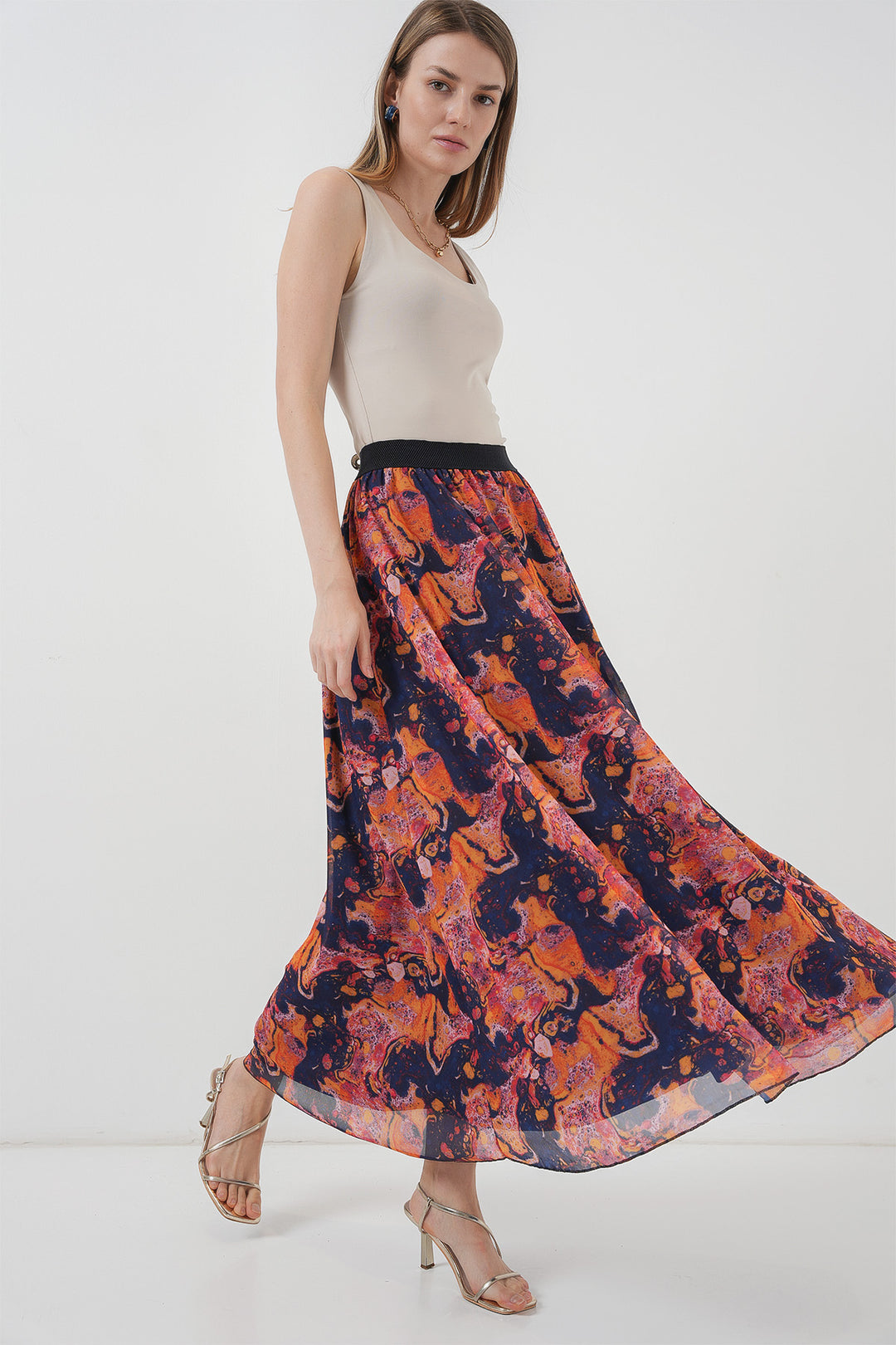BGD Women Long Chiffon Skirt - Orange - Cottage Grove