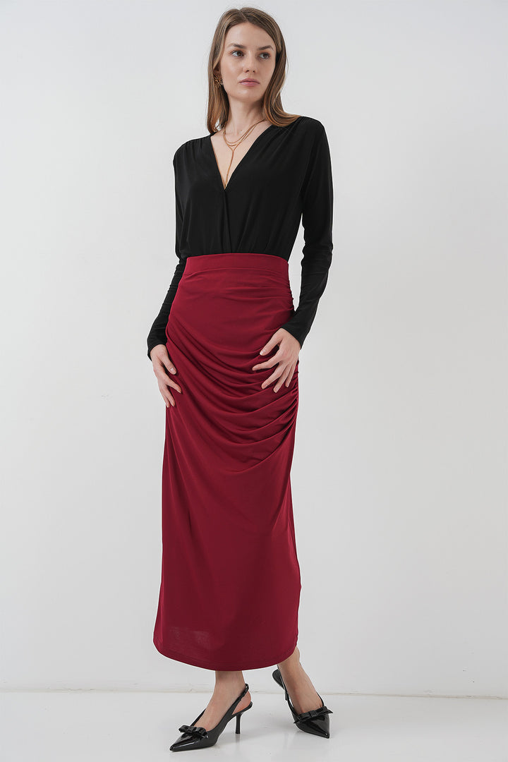 BGD Women Pleated Midi Skirt - Burgundy - Alhaurín de la Torre