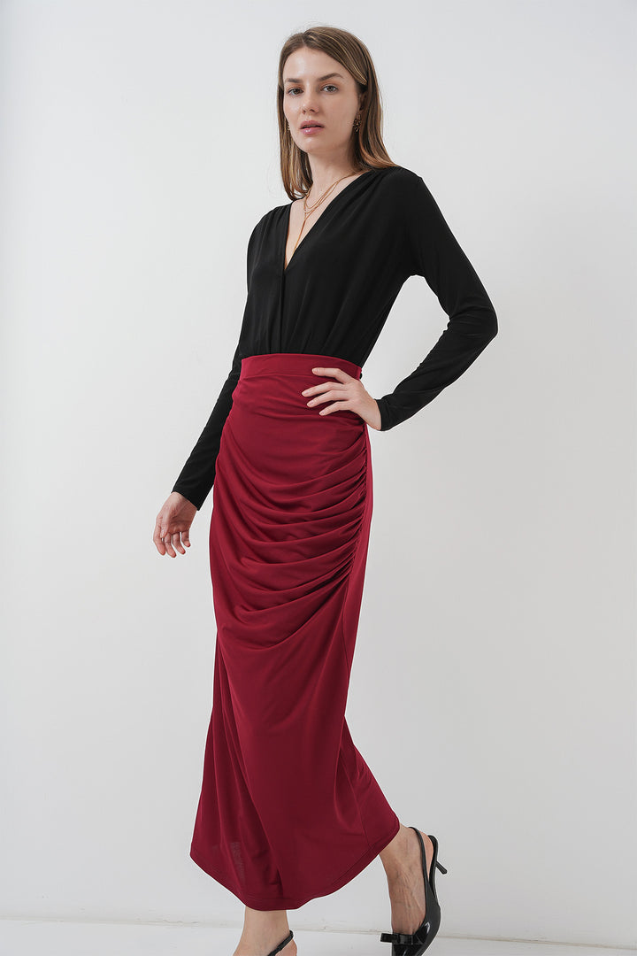 BGD Women Pleated Midi Skirt - Burgundy - Alhaurín de la Torre
