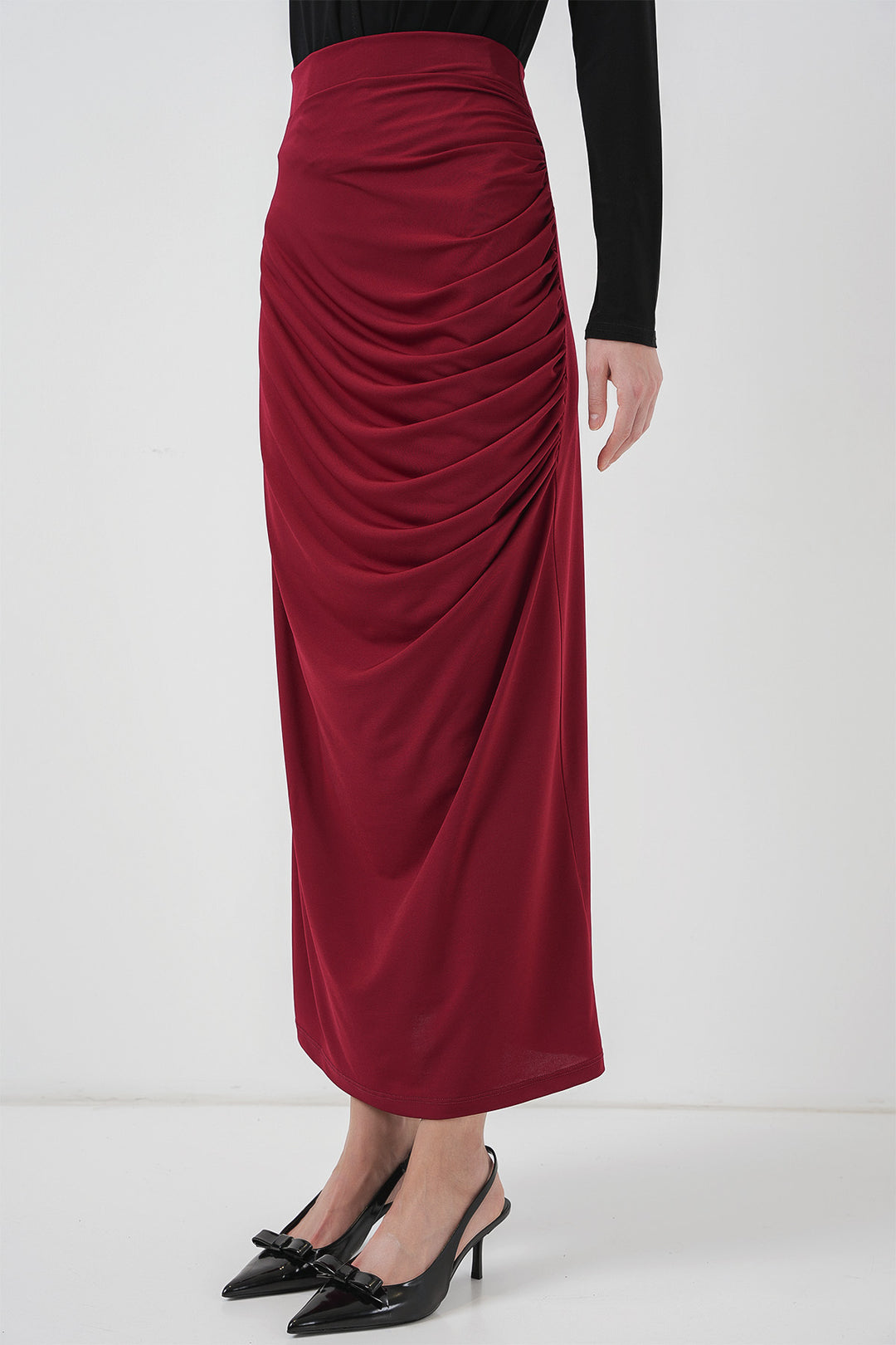 BGD Women Pleated Midi Skirt - Burgundy - Alhaurín de la Torre