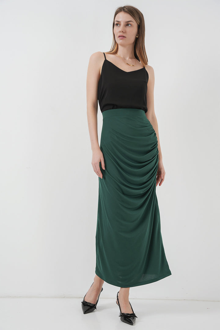 BGD Women Pleated Midi Skirt - Emerald Green - Würselen
