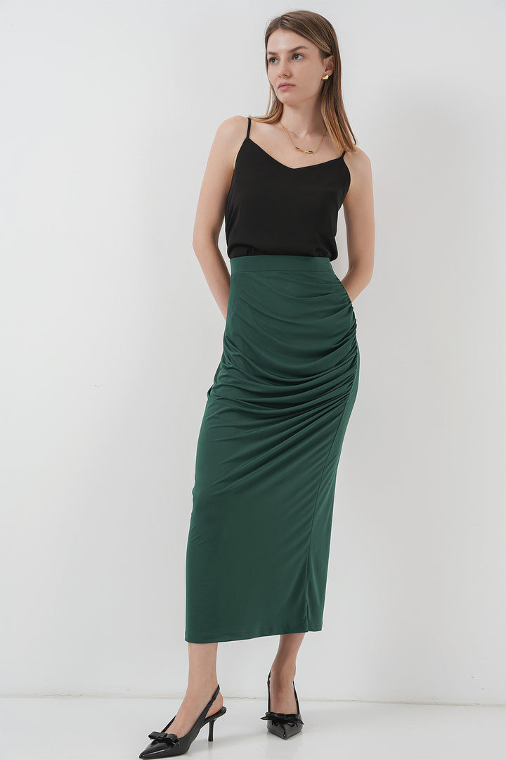 BGD Women Pleated Midi Skirt - Emerald Green - Würselen