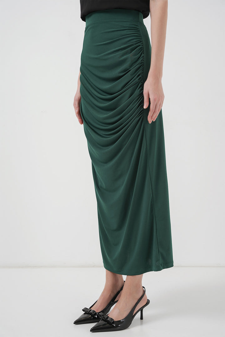 BGD Women Pleated Midi Skirt - Emerald Green - Würselen