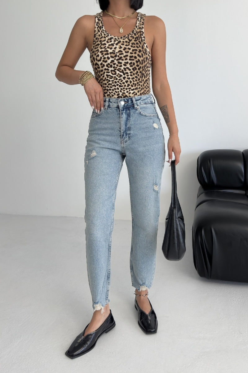 XLJ High Waisted Mom Fit Ankle Length Jean with Ripped Finish Mixed - Brentwood