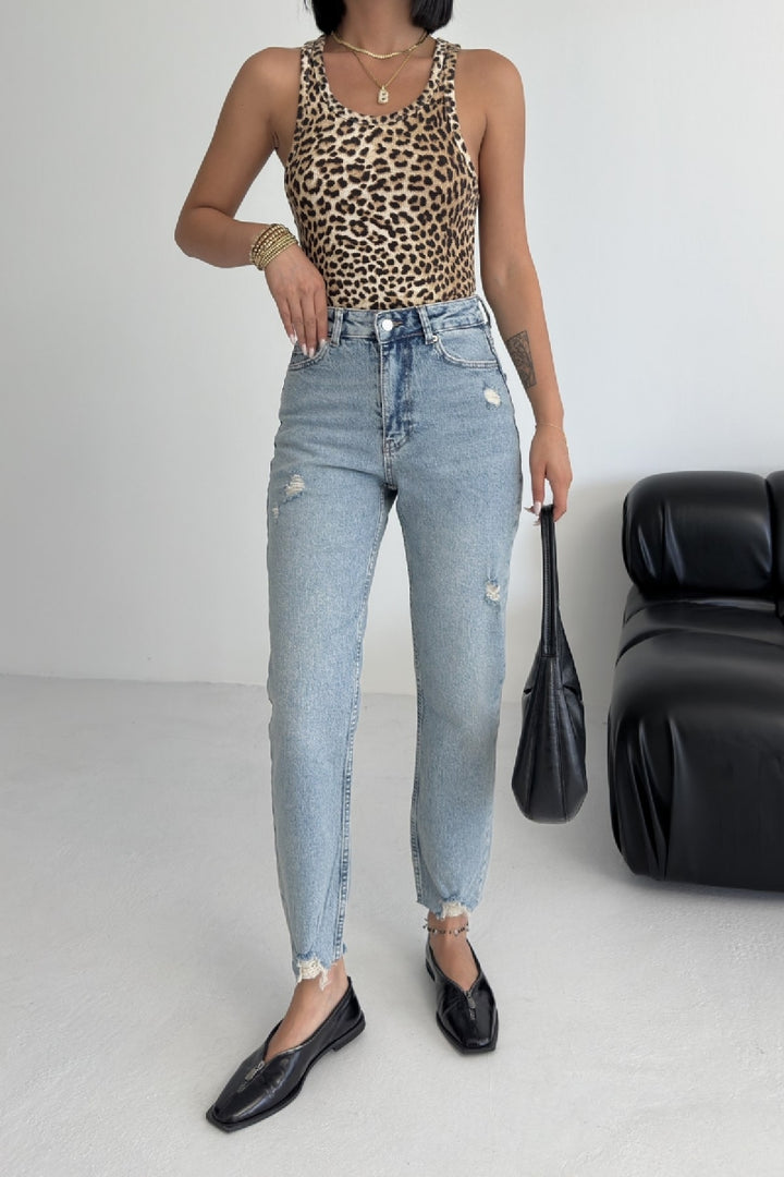 XLJ High Waisted Mom Fit Ankle Length Jean with Ripped Finish Mixed - Brentwood