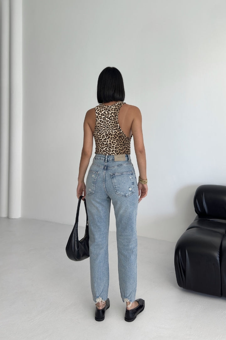 XLJ High Waisted Mom Fit Ankle Length Jean with Ripped Finish Mixed - Brentwood