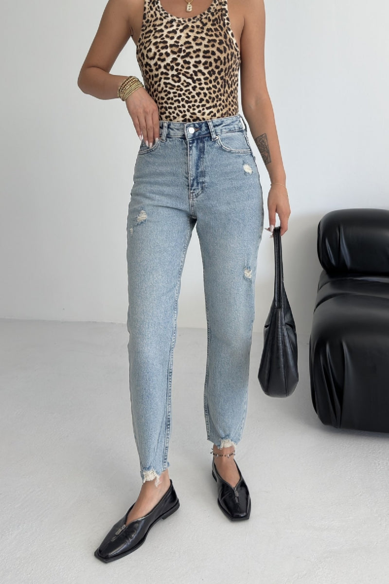 XLJ High Waisted Mom Fit Ankle Length Jean with Ripped Finish Mixed - Brentwood