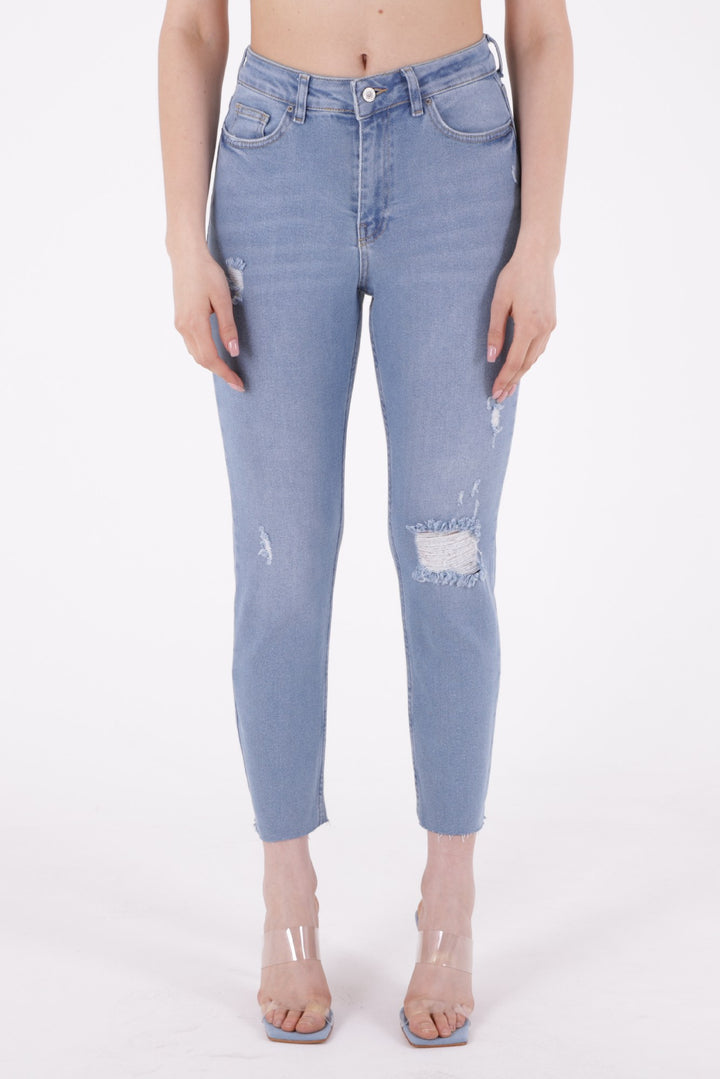 XLJ Fringe Ending Comfort Slim Ankle Length Ripped Jean Mixed - Erkelenz
