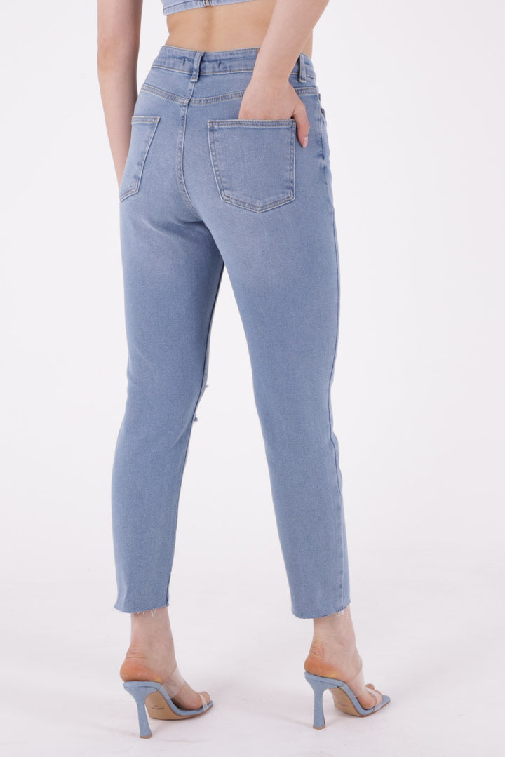 XLJ Fringe Ending Comfort Slim Ankle Length Ripped Jean Mixed - Erkelenz