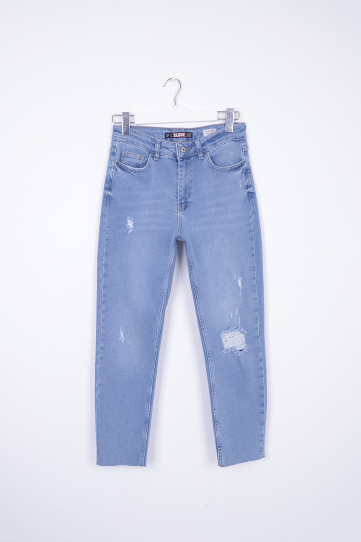 XLJ Fringe Ending Comfort Slim Ankle Length Ripped Jean Mixed - Erkelenz
