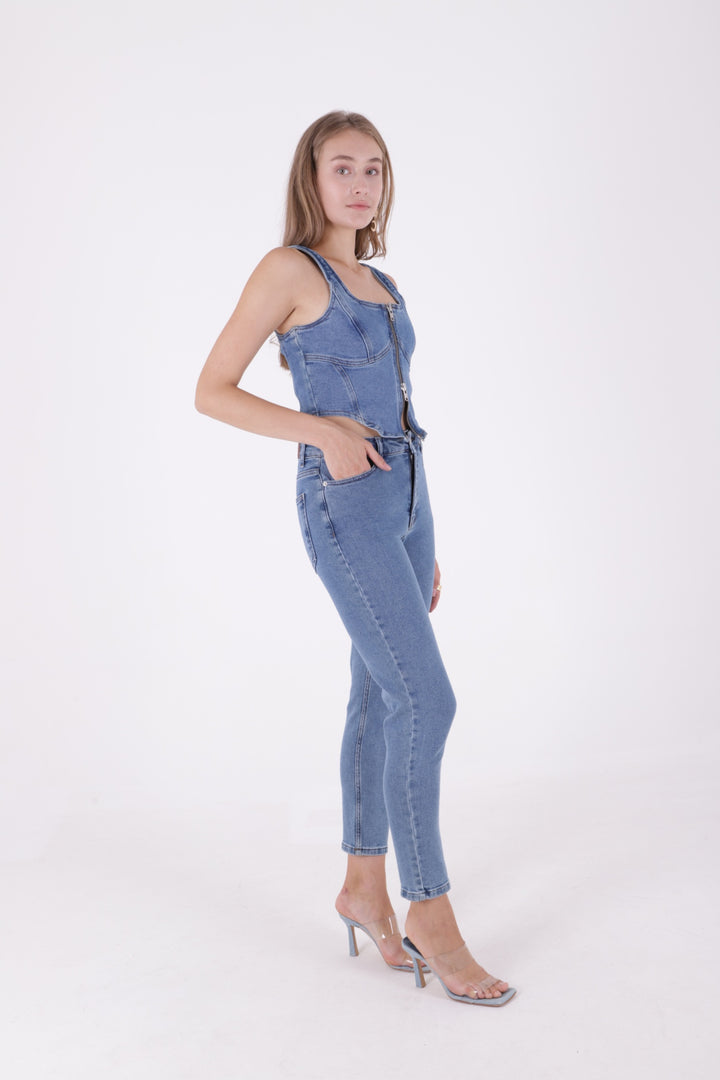 XLJ High Waisted Comfort Slim Ankle Length Jean Mixed - Braine-l’Alleud