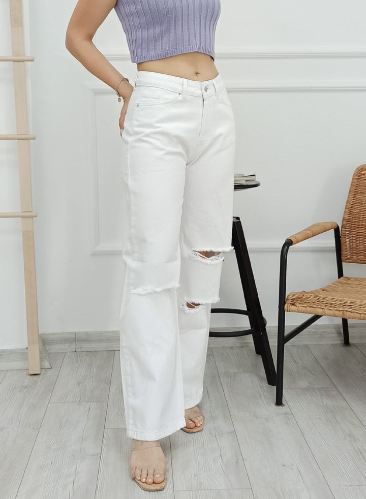 XLJ Palazzo Relaxed Wide Leg Jean with Tears on Knee Mixed - Sint-Truiden