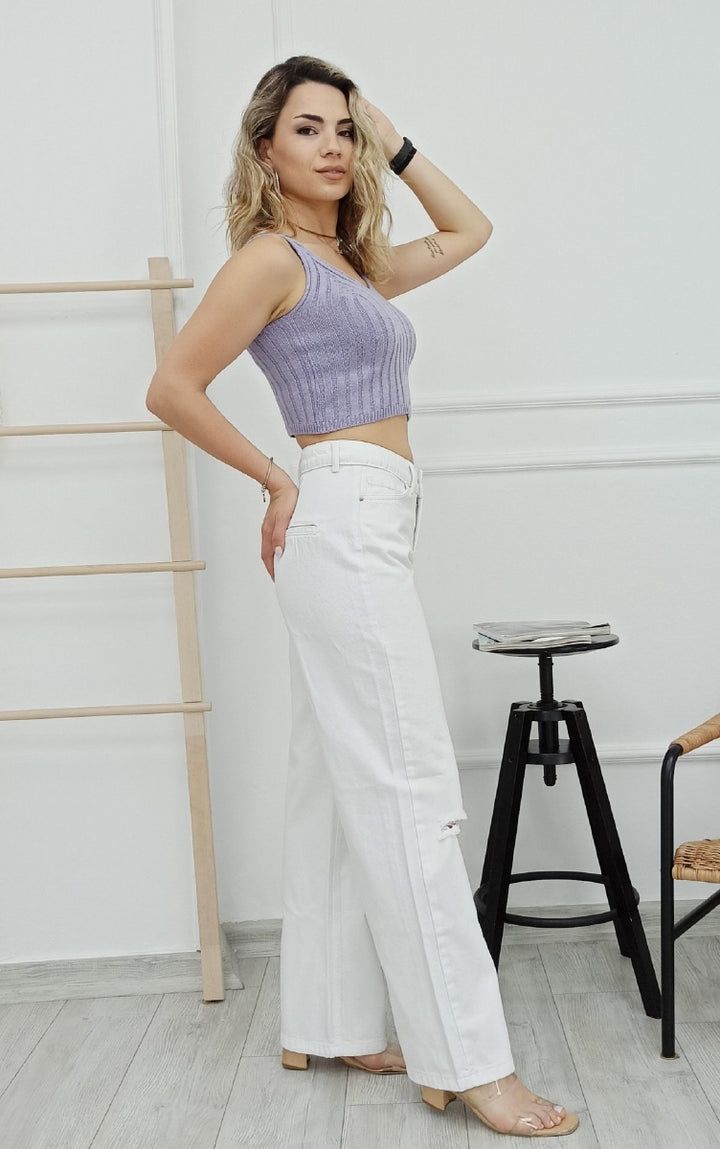 XLJ Palazzo Relaxed Wide Leg Jean with Tears on Knee Mixed - Sint-Truiden