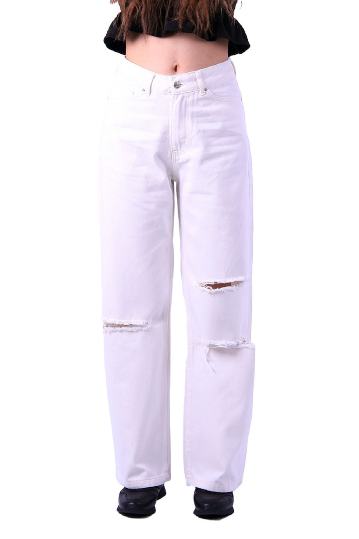 XLJ Palazzo Relaxed Wide Leg Jean with Tears on Knee Mixed - Mount Pleasant