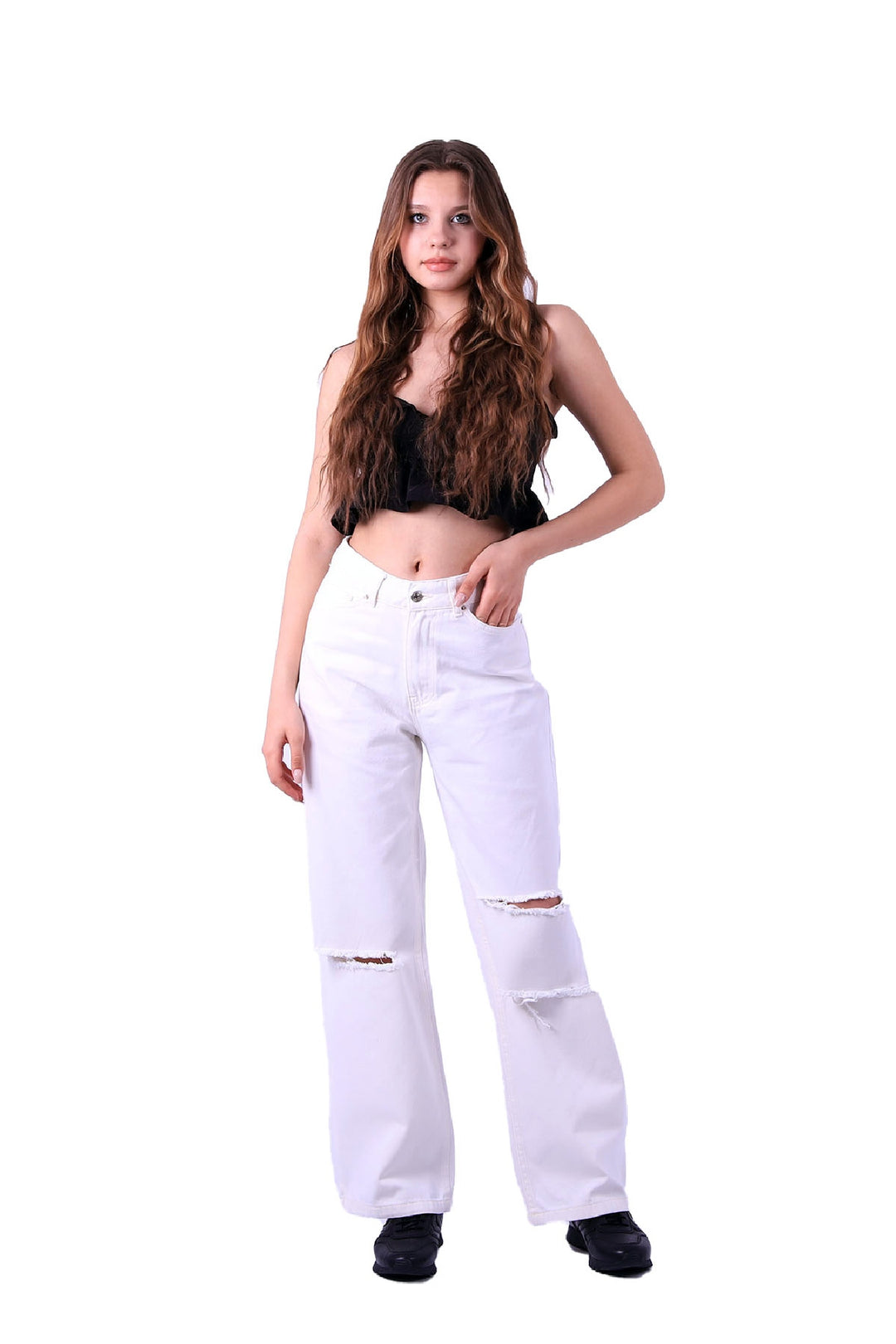 XLJ Palazzo Relaxed Wide Leg Jean with Tears on Knee Mixed - Mount Pleasant