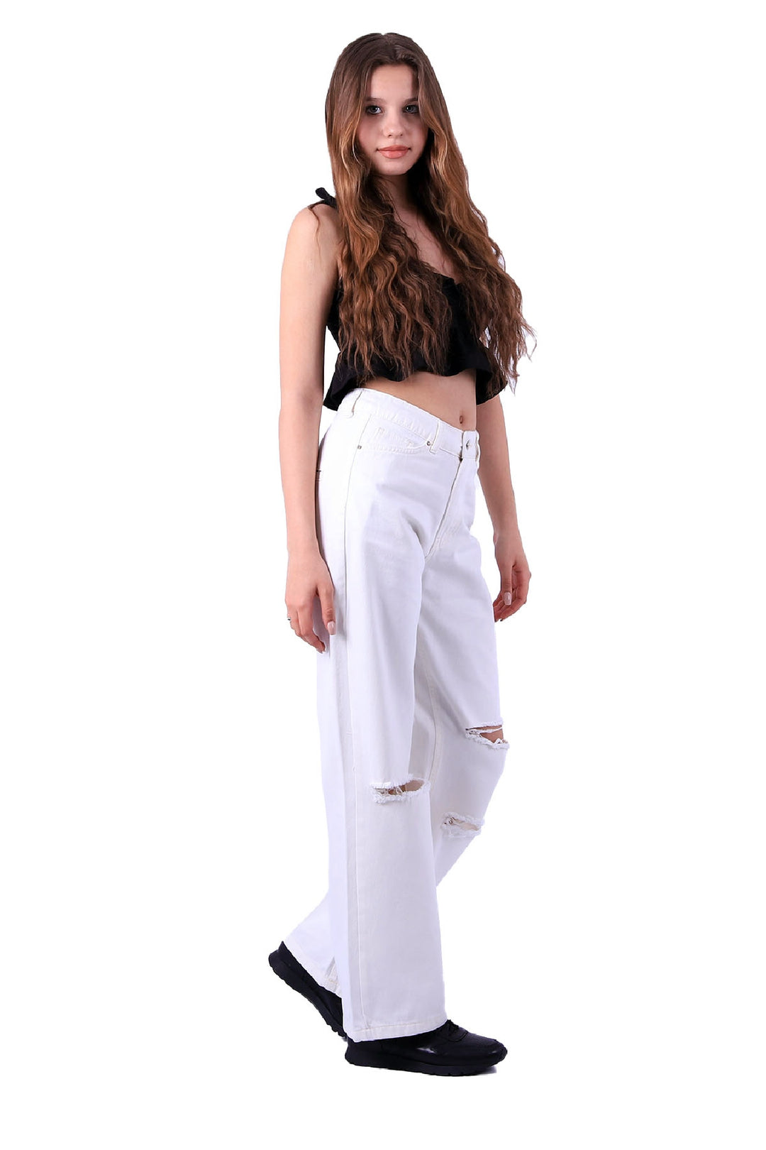 XLJ Palazzo Relaxed Wide Leg Jean with Tears on Knee Mixed - Mount Pleasant