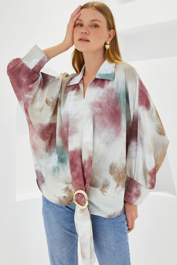 BGD Women Woman Rose Dry Ecru قميص ساتان ثنيات كبير الحجم 907 - أفونديل