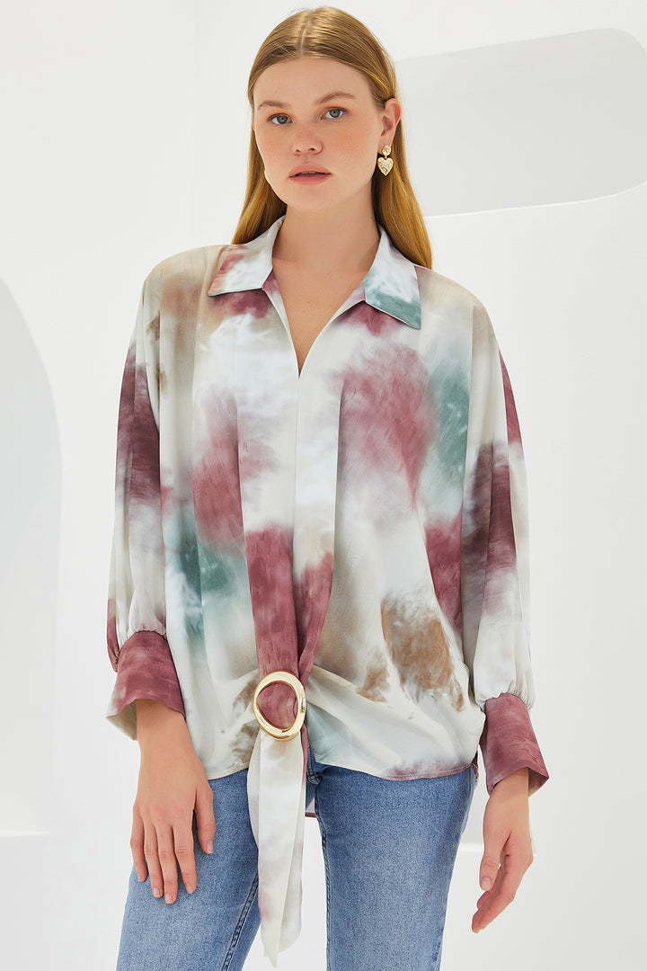 BGD Women Woman Rose Dry Ecru قميص ساتان ثنيات كبير الحجم 907 - أفونديل